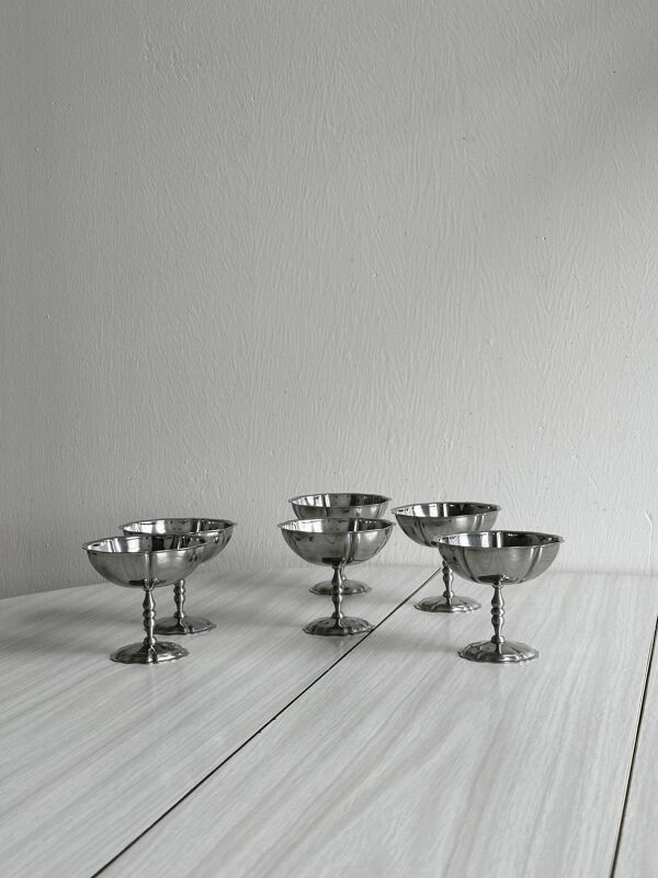 6 coupelles sur pied en inox style Letang Remy