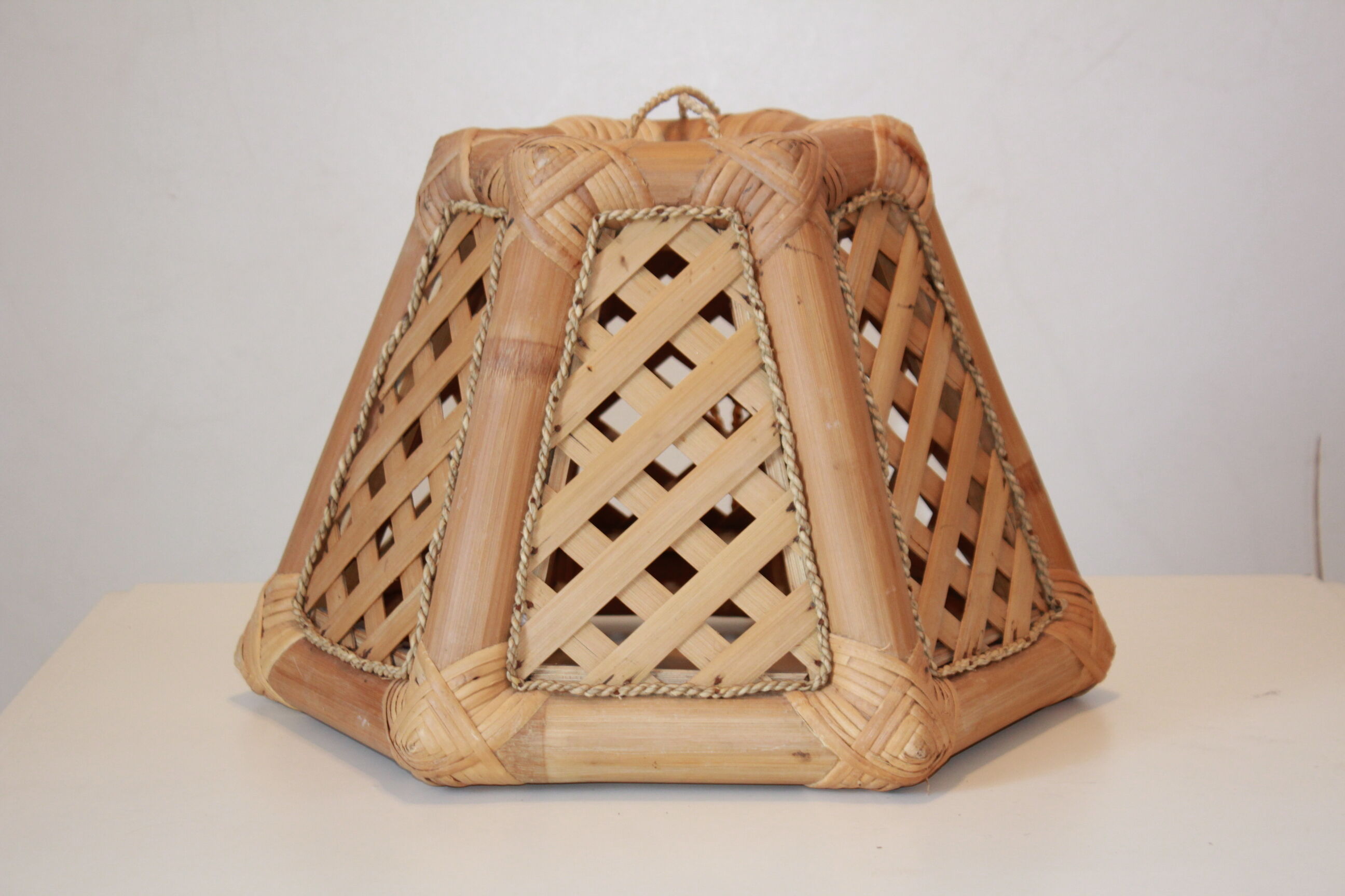 1970 vintage bamboo and wood pendant lamp
