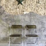 Pair of folding plexiglass and chrome metal chairs - space-age design 1970