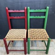 Vintage wooden and rope children's chair pair