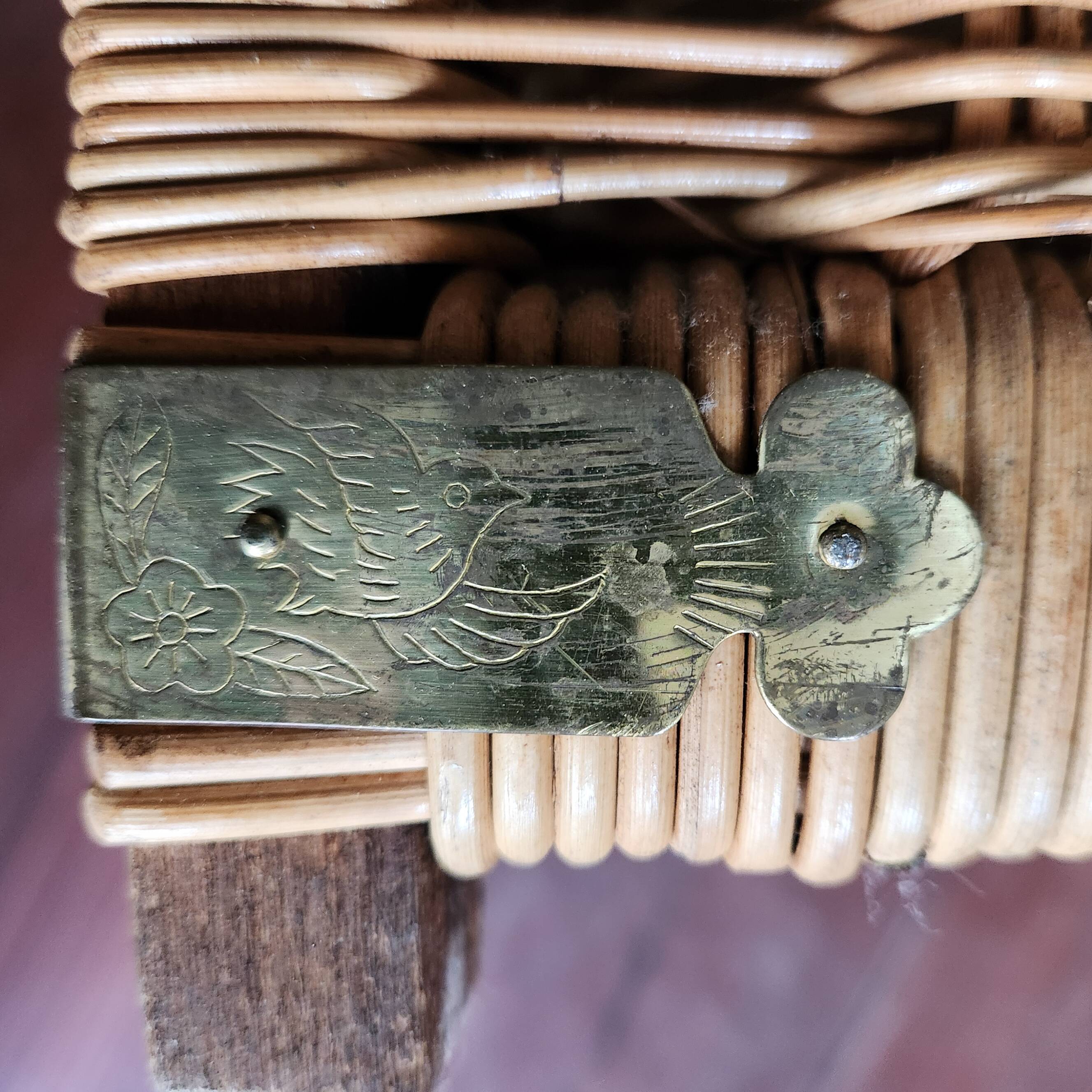 Antique vintage wicker trunk with brass fittings