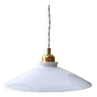 Vintage flat opaline pendant light from the 40s and 50s - medium model - 2 copies available