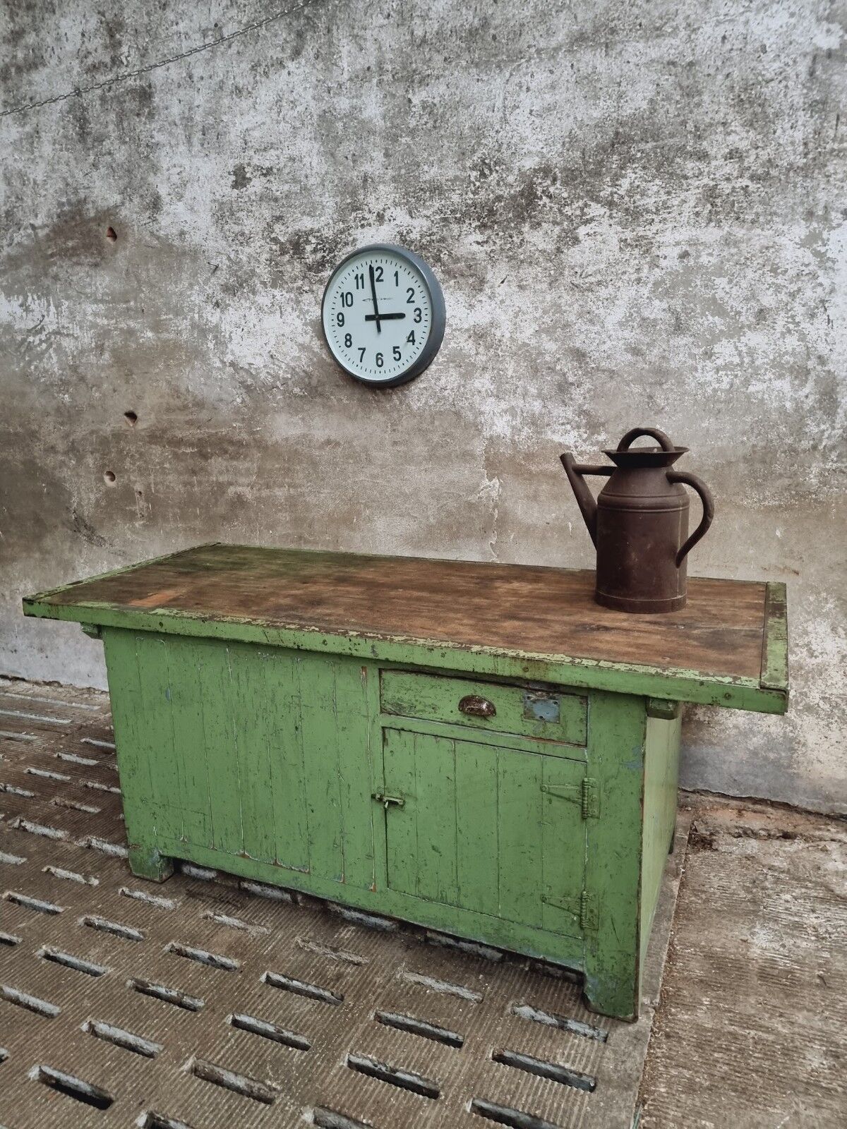 Antique workbench green kitchen island