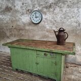 Antique workbench green kitchen island