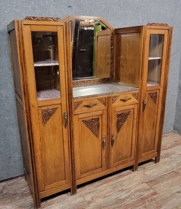 Buffet Vitrine a deux corps époque Art Nouveau en chene vers 1900