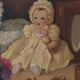 Oil on panel vintage 1930/1950 doll portrait