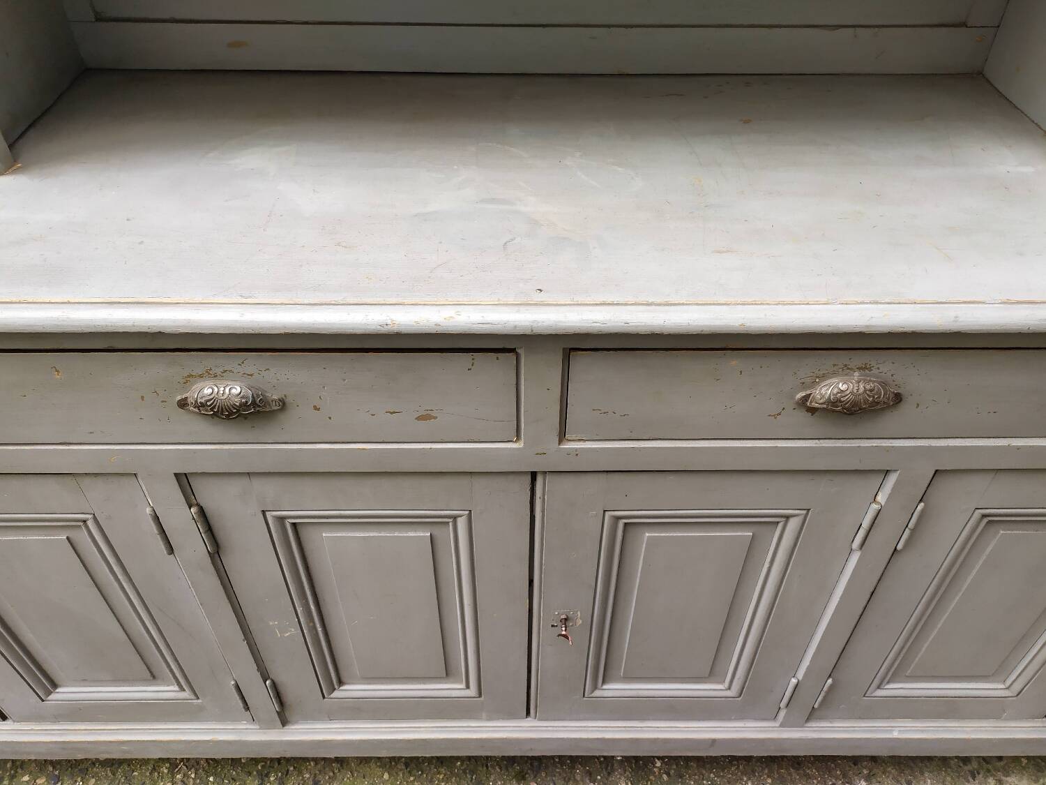 Gray patinated kitchen cabinet