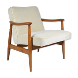 Restored scandinavian armchair "Kedziorek", 1960s, cream Cord, teak