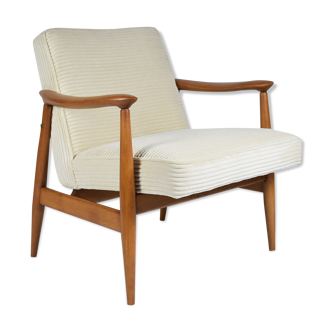 Restored scandinavian armchair "Kedziorek", 1960s, cream Cord, teak