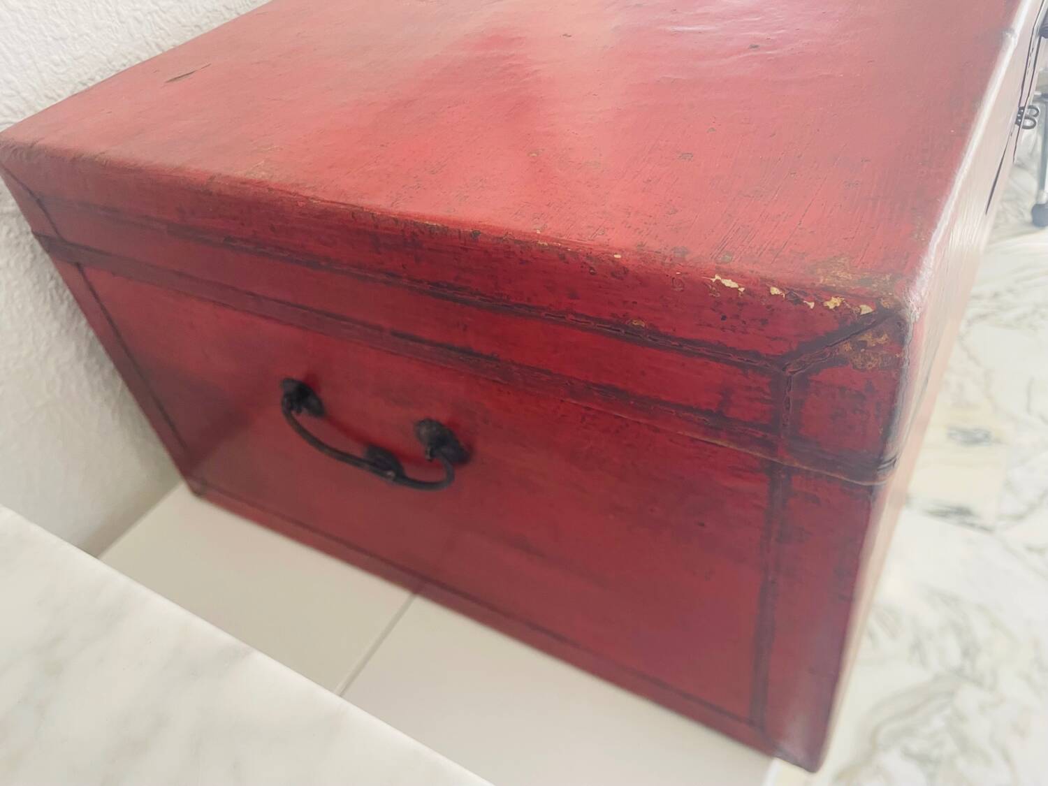 19th century red lacquered Chinese trunk