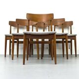 Chaises de salle à manger en teck et laine par Casala, années 1960, lot de 6