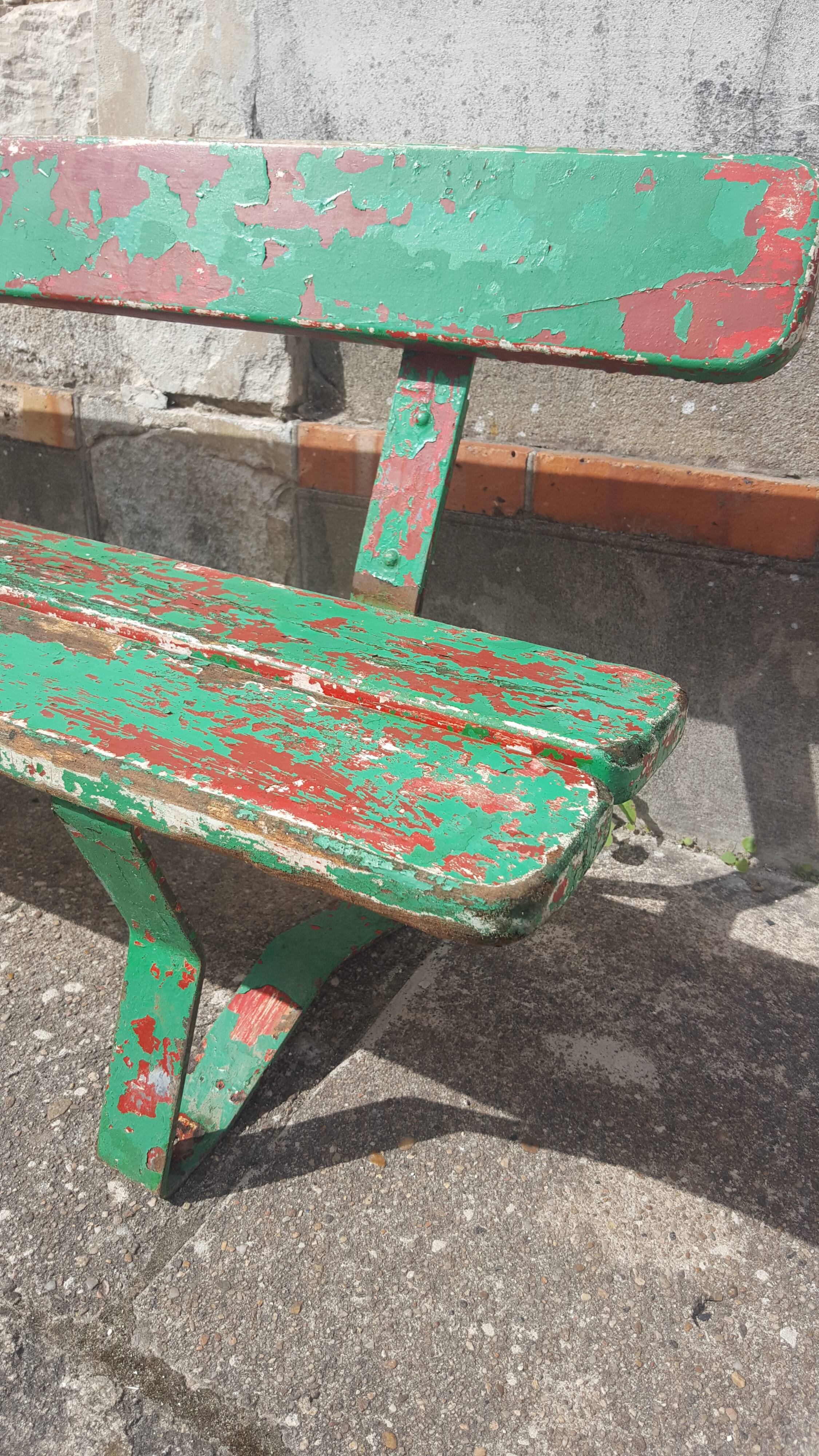 Former school bench patina green red