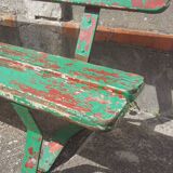 Ancien banc d' école patine vert rouge
