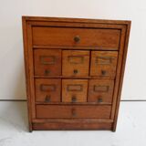 Antique oak watchmakers cabinet with drawers