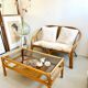 Coffee table 1960s/70s - smoked glass / bamboo / rattan / wicker