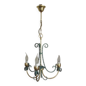 French vintage 3 light chandelier in metal and iron