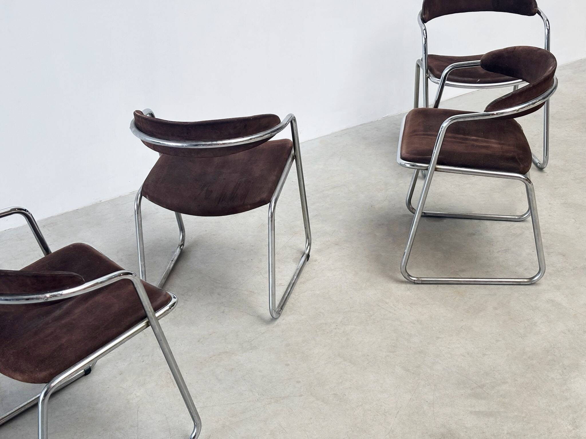 Chaises de salle à manger chromées italiennes