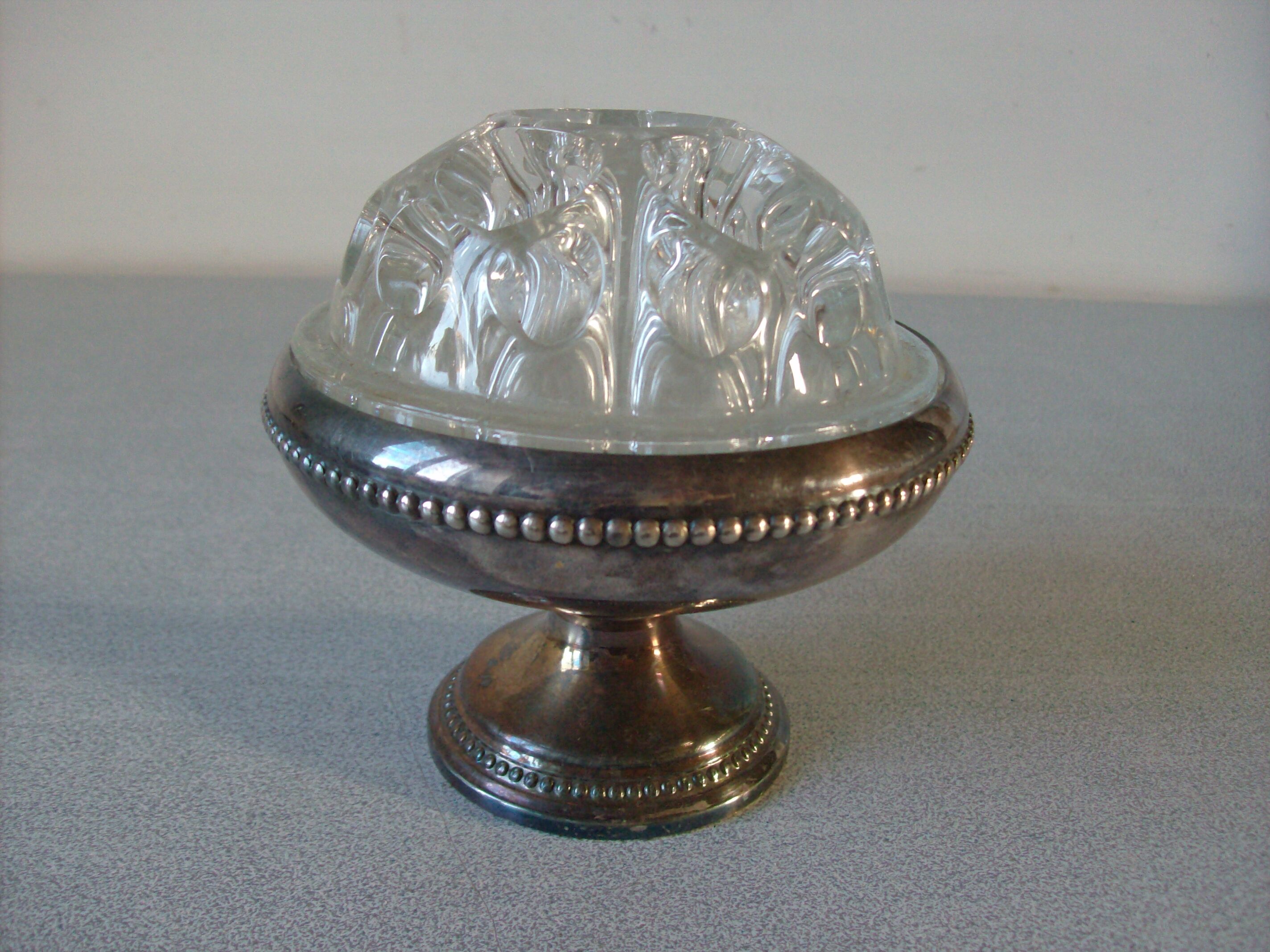 Pique flowers 12 holes glass on foot silver metal deco Art Deco style