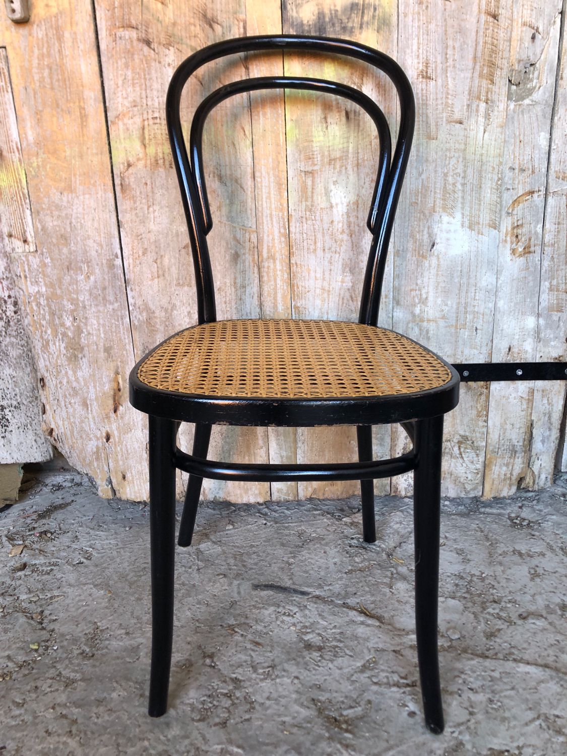 Bistrot wood & seat canned chair 70s vintage