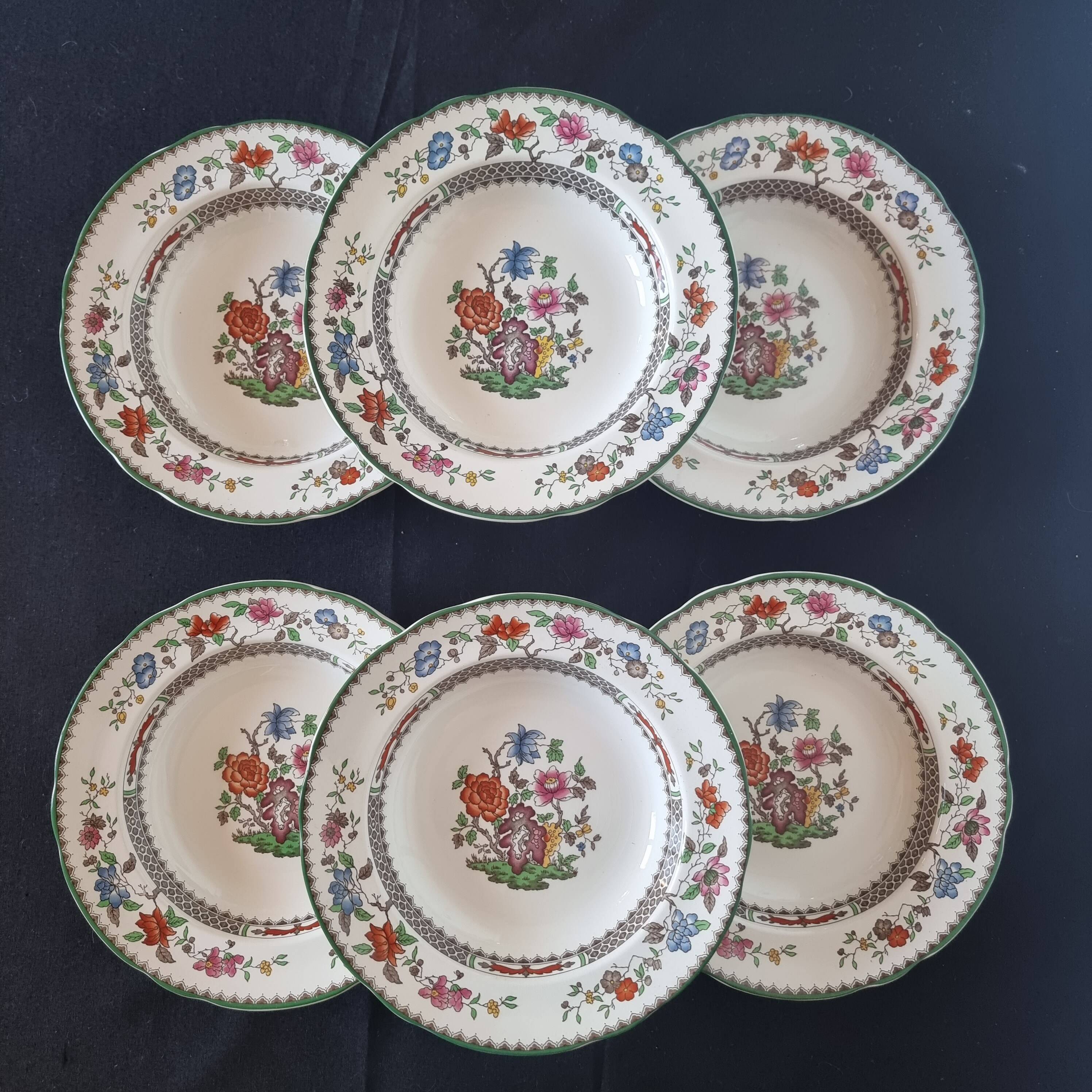 Set of 6 Copeland Spode English porcelain soup plates "Rose de