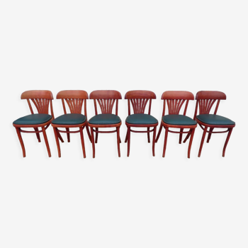 6 chaises  bistrot de bar professionnel avec assises simili vert  dans leurs patines