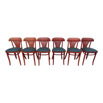 6 chaises  bistrot de bar professionnel avec assises simili vert  dans leurs patines