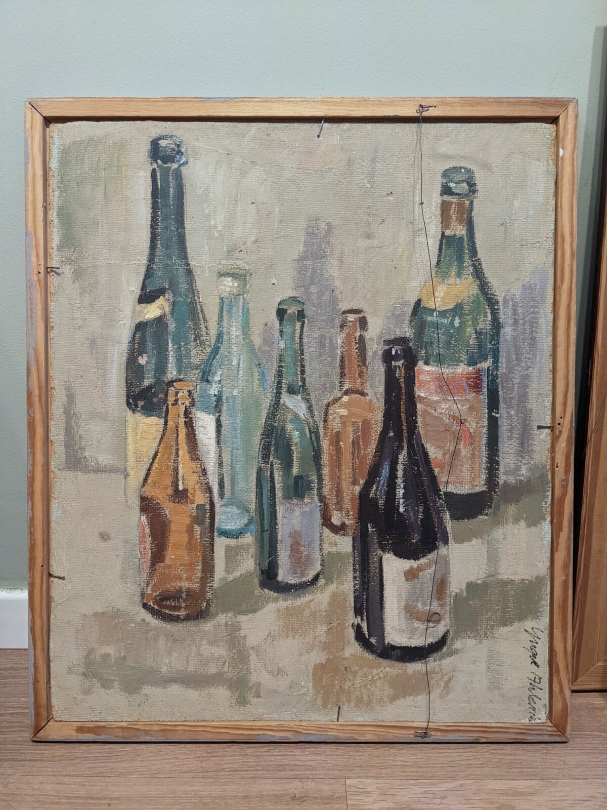 Vintage mid-century modern "river road" swedish expressionist landscape oil painting, framed