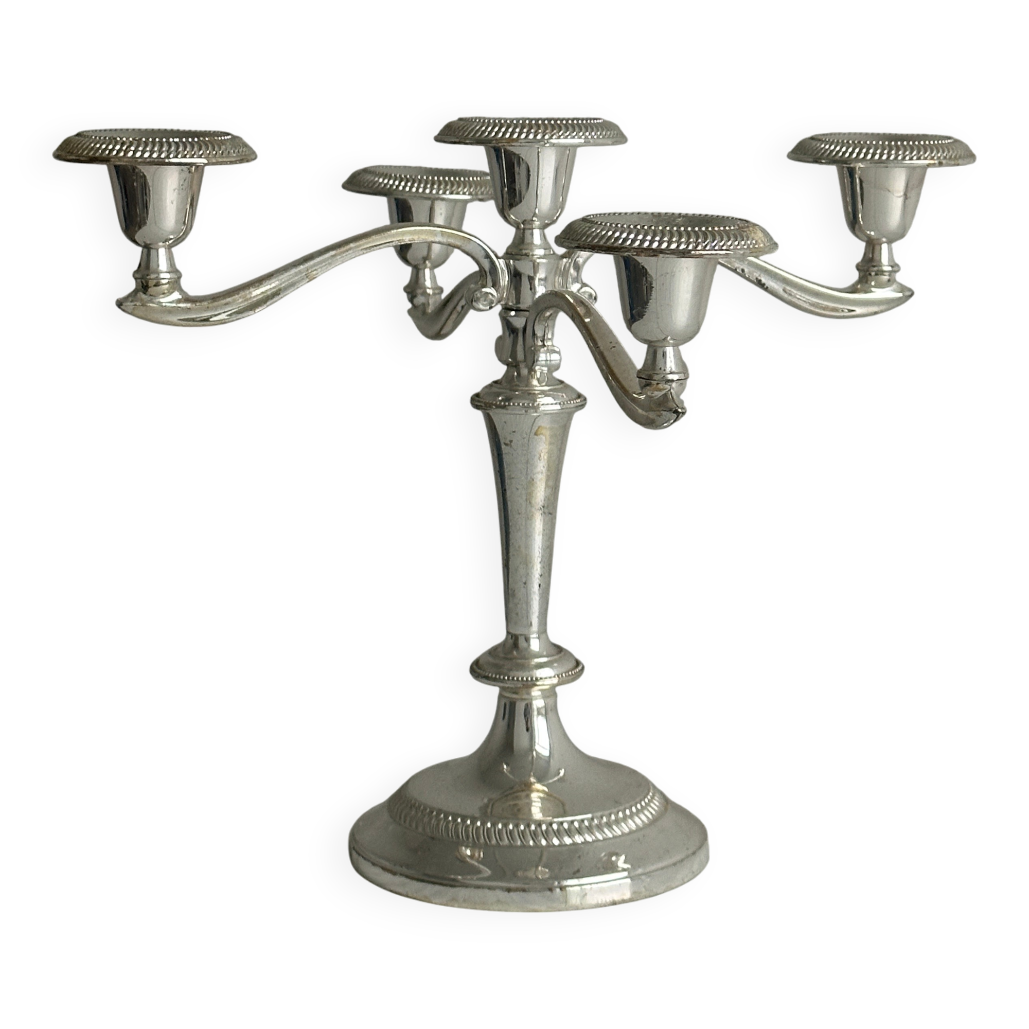 large five-branch silver-plated metal candlestick