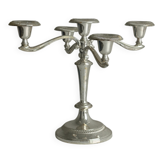 large five-branch silver-plated metal candlestick
