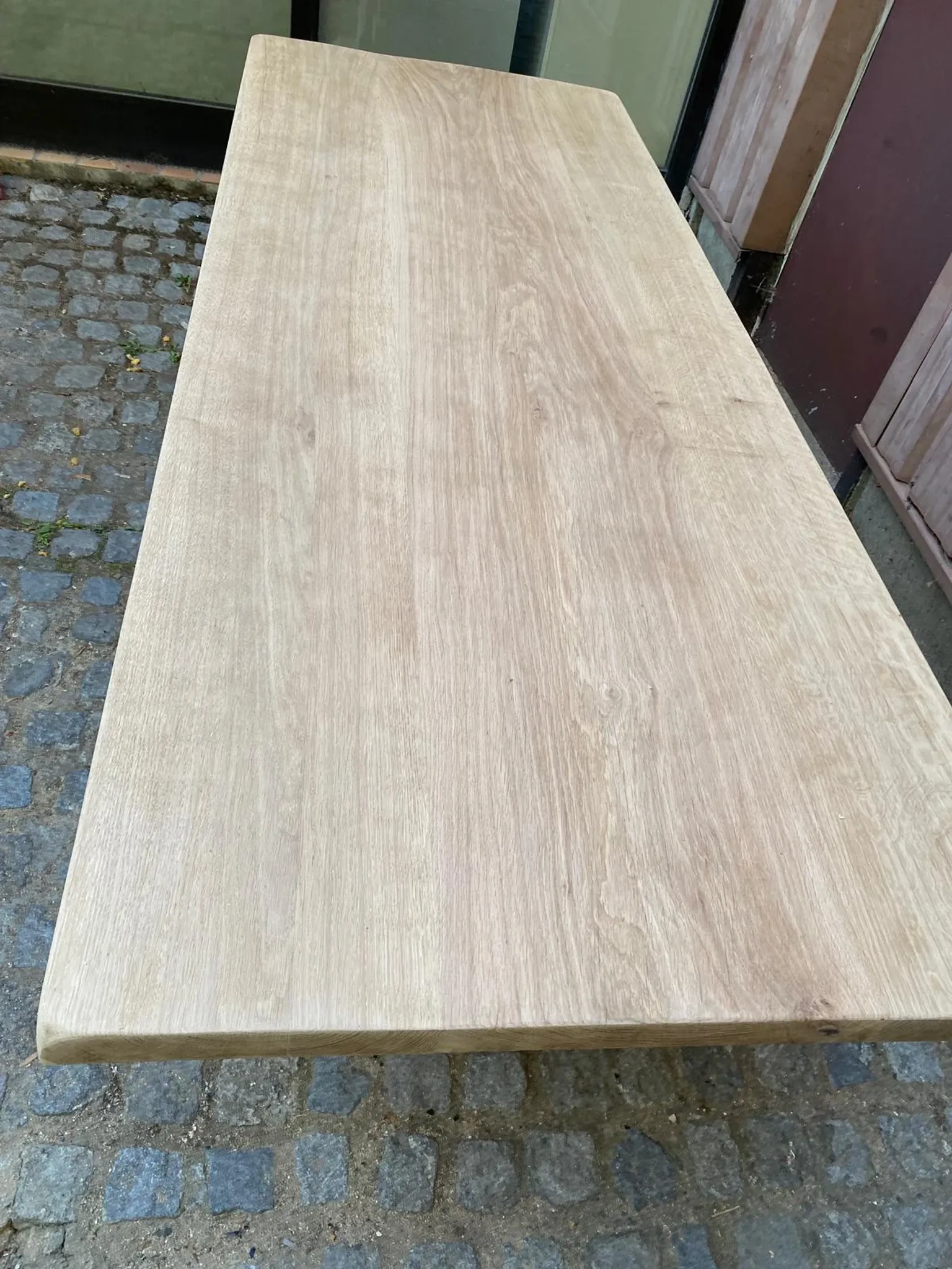 Large stripped monastery table in raw solid oak 225cm 1970