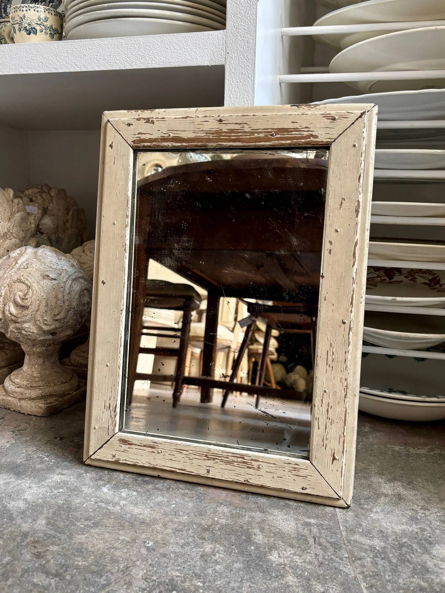 Beige wooden rectangular mirror 42 x 31 cm