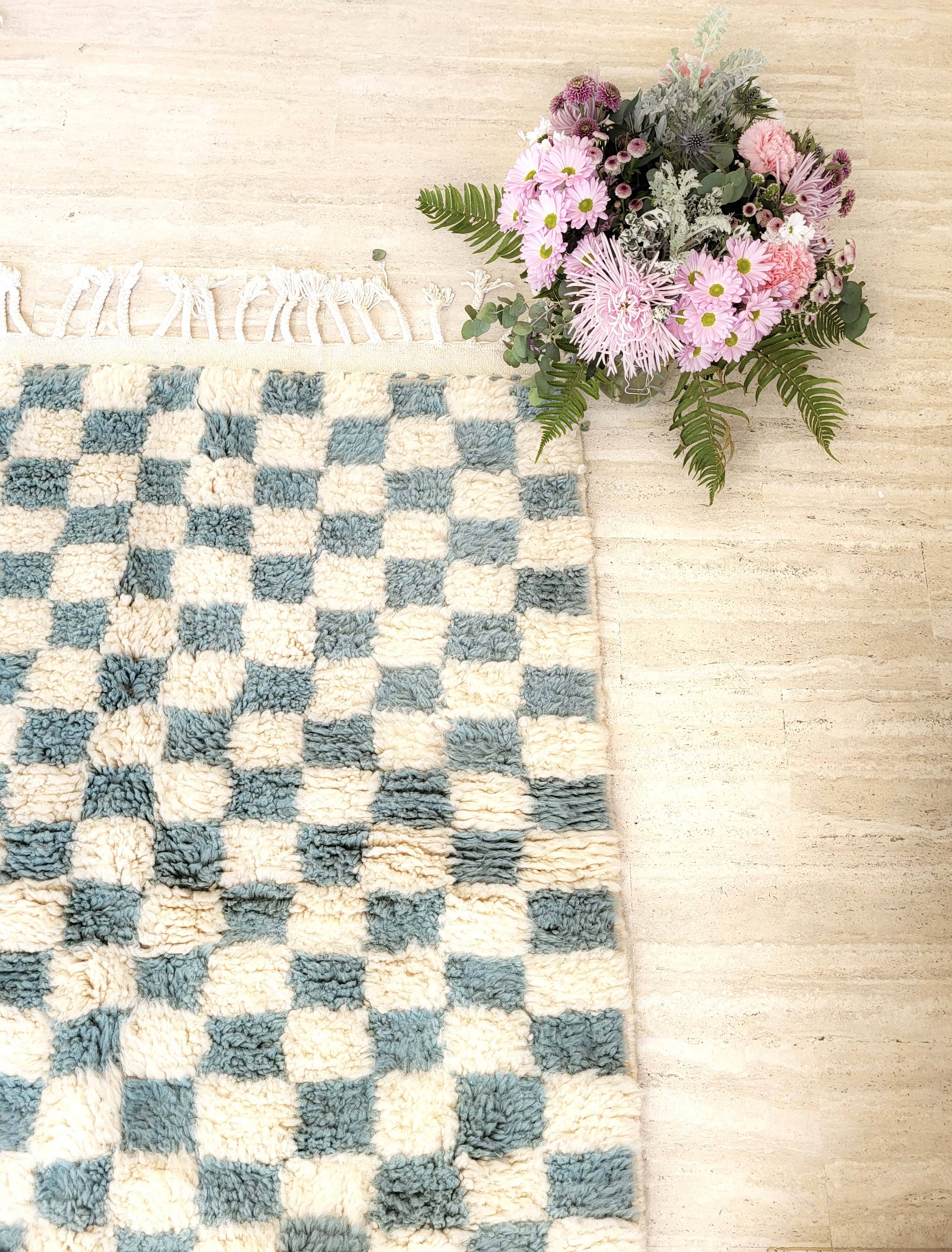 Blue checkered Berber Beni Ouarain rug