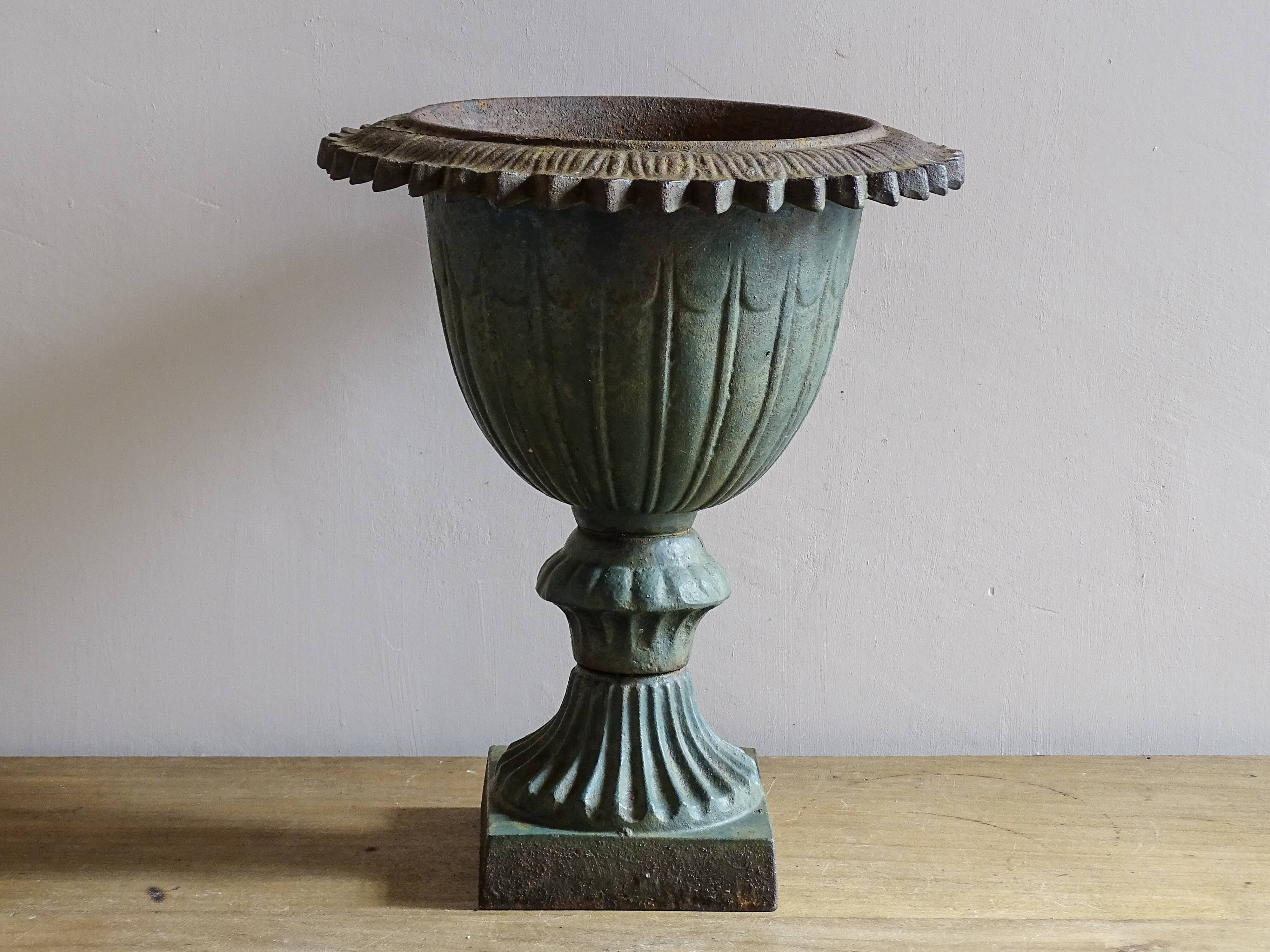 Antique Cast Iron Garden Urn, Campana Form Planter