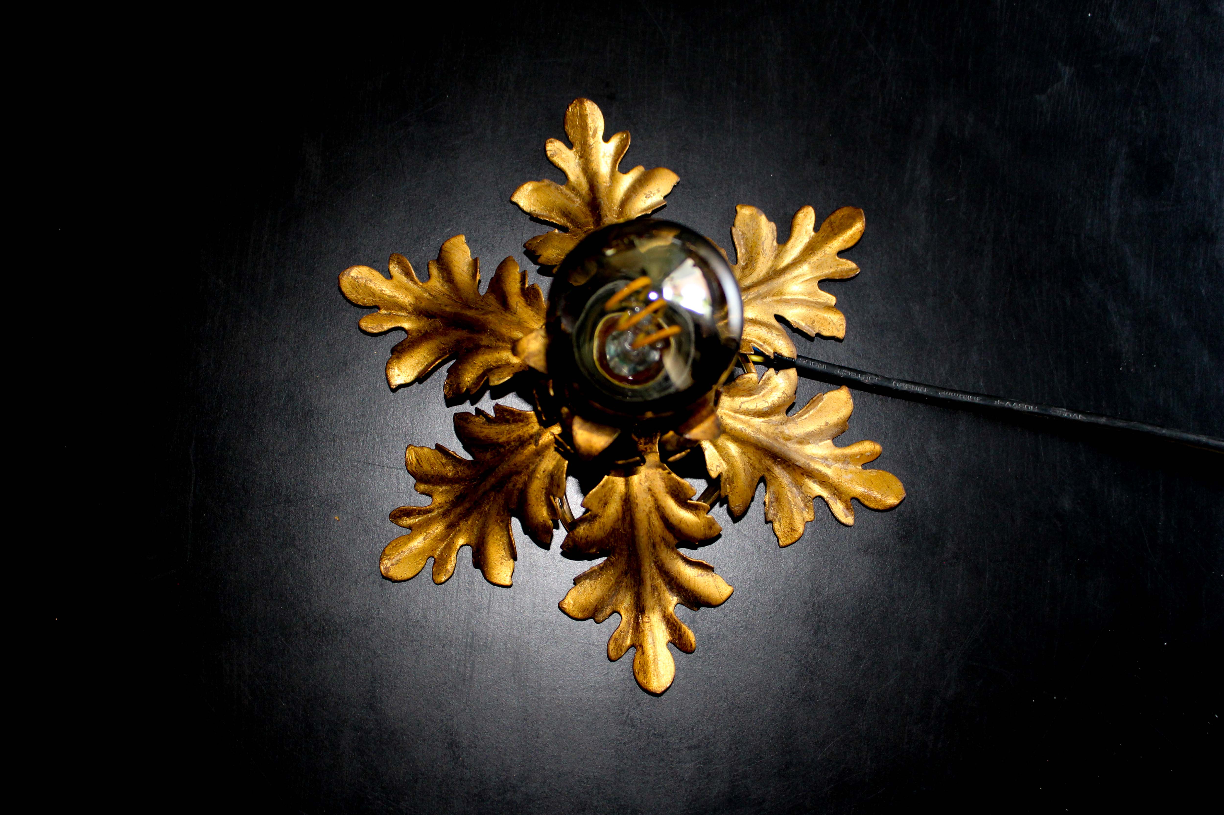 Banci firenze gilded flush mount italian wall lamp, 1960s