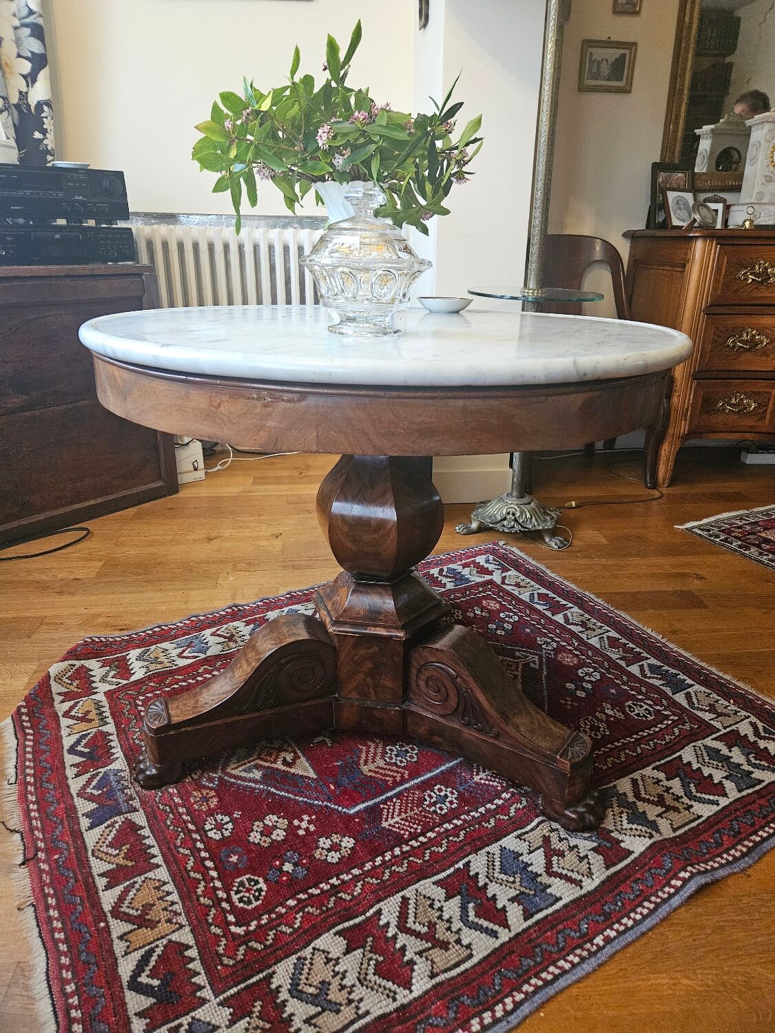 Restoration guéridon in mahogany and marble