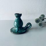 Candle holder in enamelled and signed stoneware