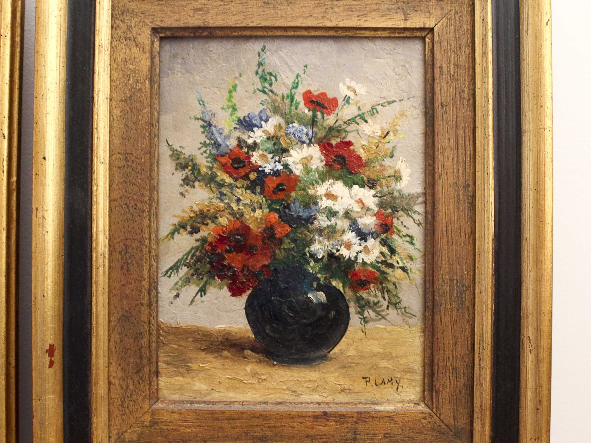 Paire d'huiles sur panneau Bouquets de fleurs P. Lamy