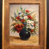 Paire d'huiles sur panneau Bouquets de fleurs P. Lamy