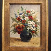 Paire d'huiles sur panneau Bouquets de fleurs P. Lamy