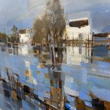 Large oil painting on canvas Camargue landscape Roger QUINTAINE 1921-2005