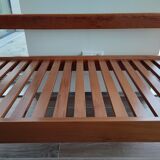 Scandinavian sofa 4 places in leather and cherry wood