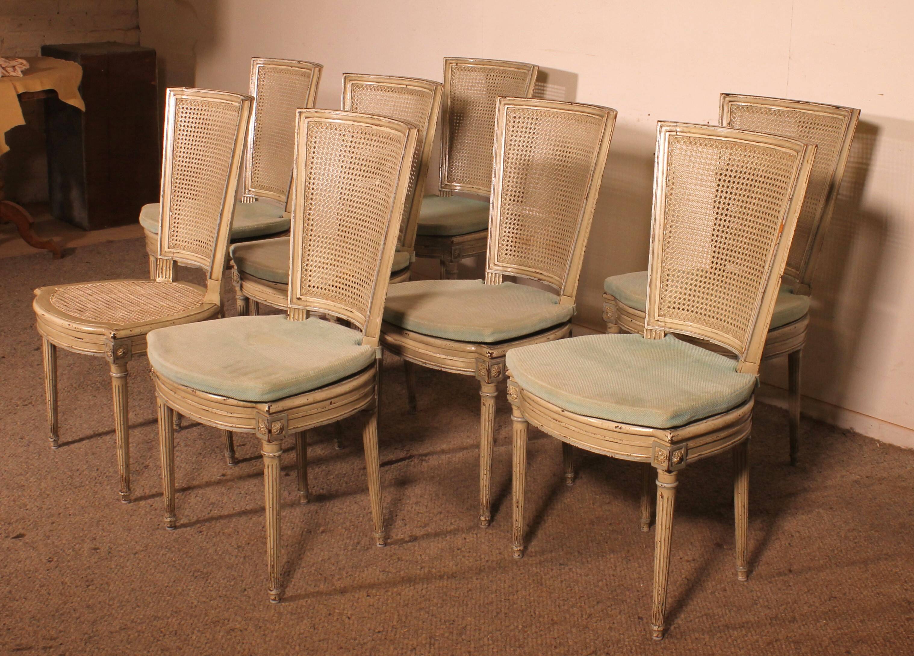 Set Of 12 Louis XVI Style Chairs In Polychrome Wood - 19th Century