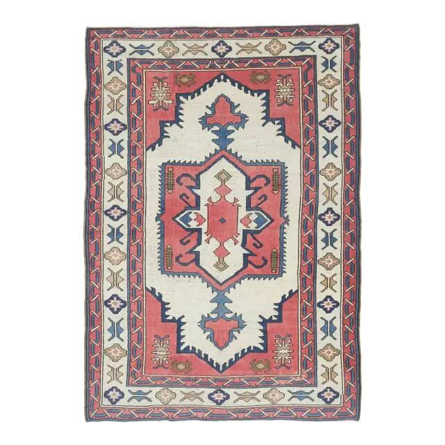 Vintage Turkish Hand-Knotted Wool Cotton Pink Area Rug 192x274