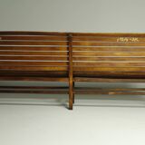 Long indoor railway station bench in solid beech wood 1930