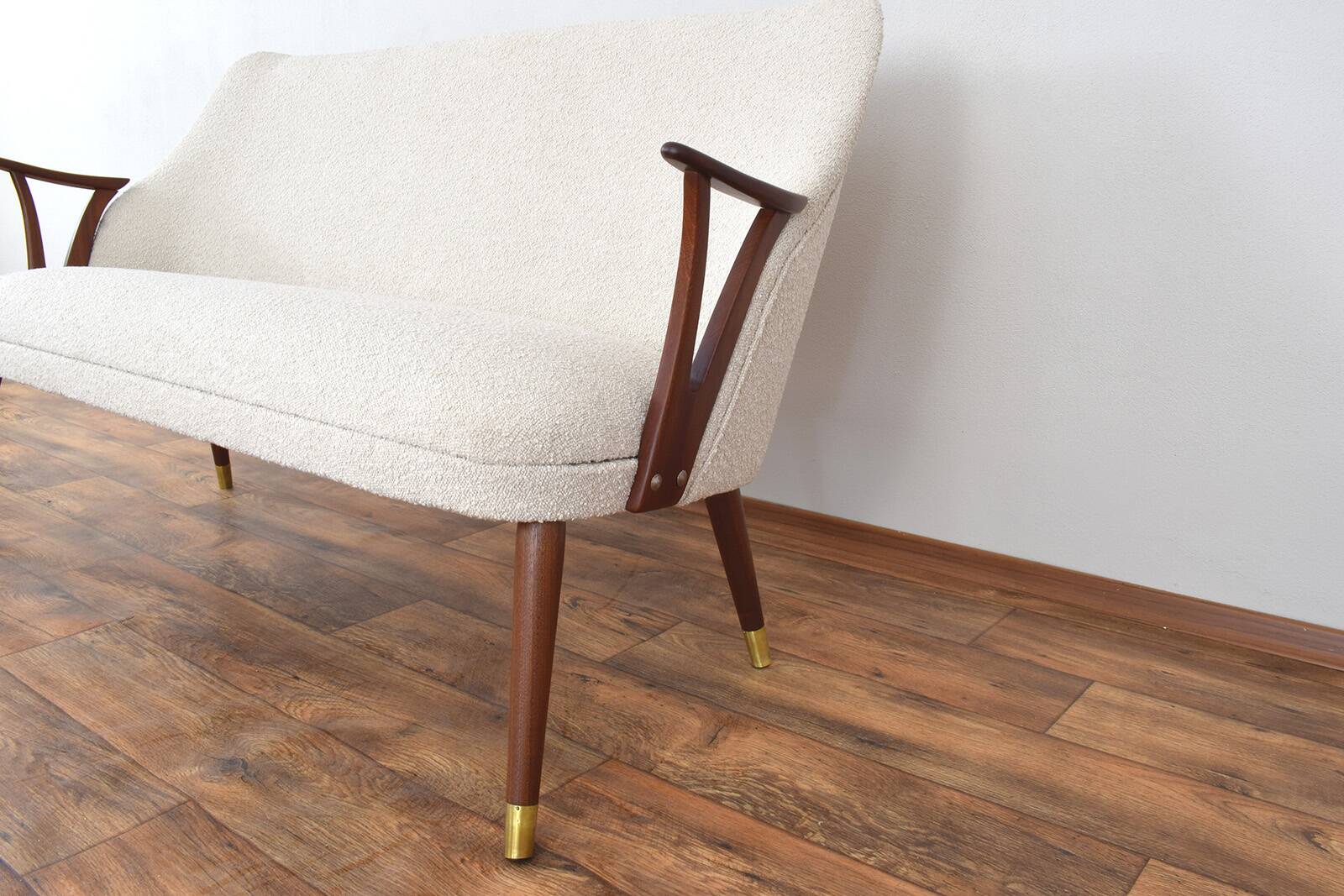 Mid-Century Norwegian Teak & Boucle Sofa, 1960s.