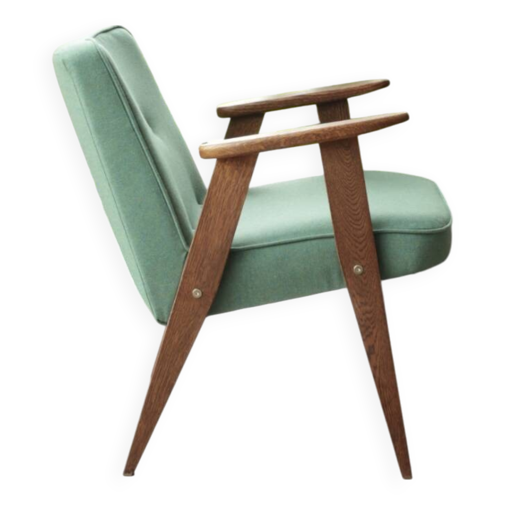 Vintage rustic oak armchair in green wool, 1960s