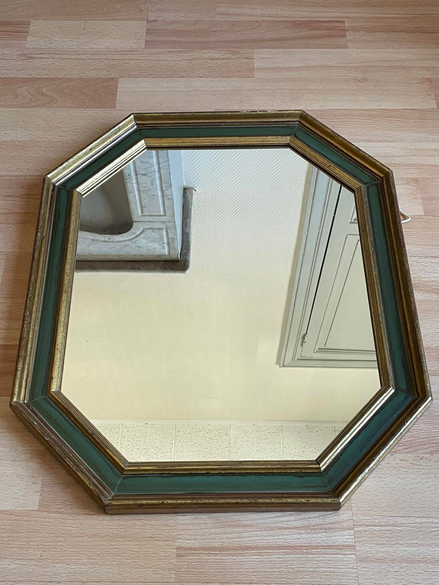 Gold and green wood frame mirror