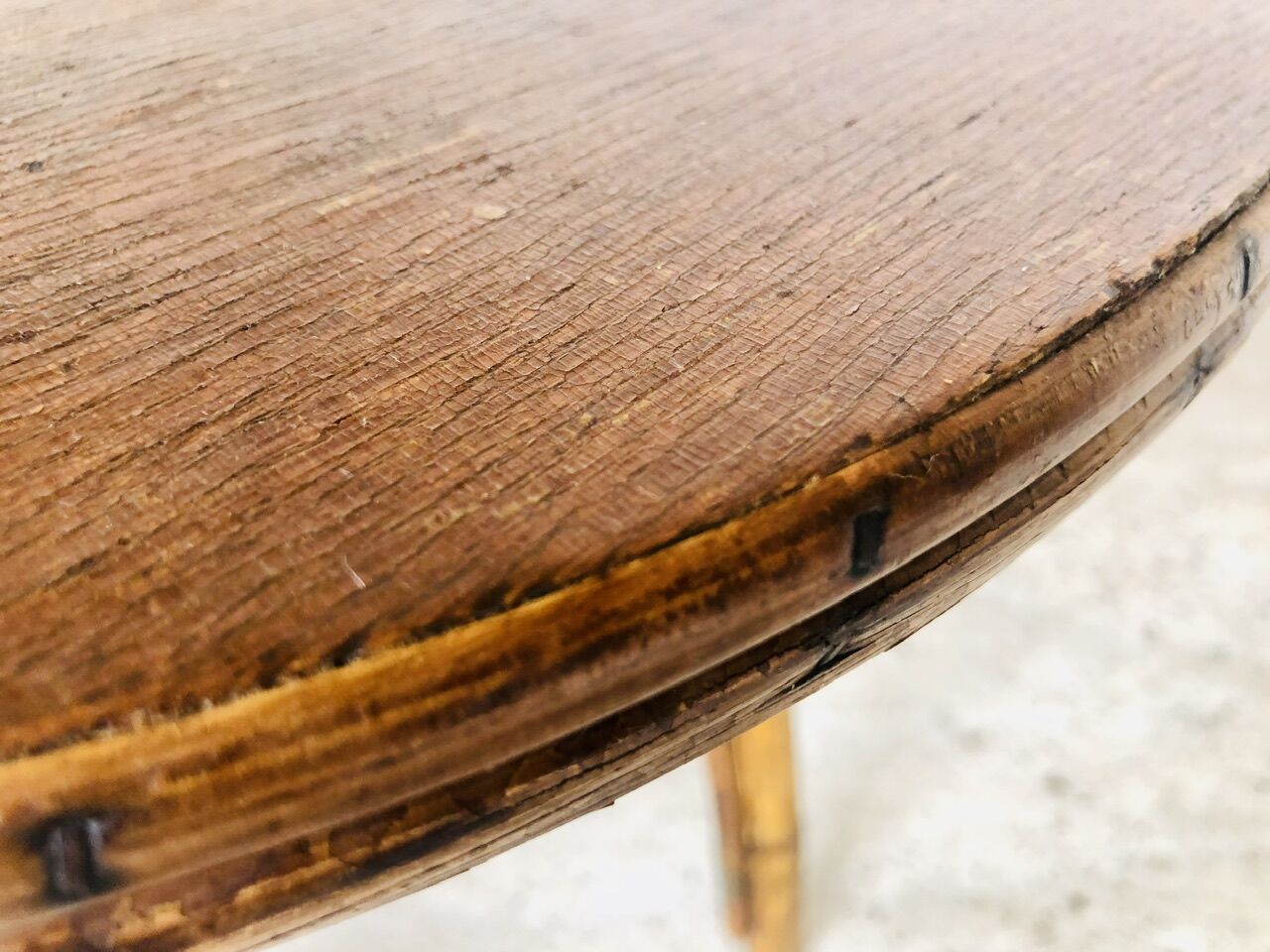 Round rattan bamboo side table, 60s