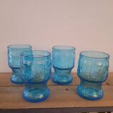 4 verres à orangeade bleus – Italie 70’s, fruits en relief