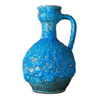 Fat Lava turquoise ceramic vase, ceramic pitcher, sea foam, blue crater vase, turquoise emaux